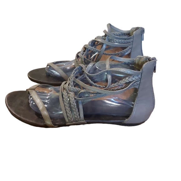 Route 66 Sandals Size 10 Tan Beige Gray Strappy Zipup Gladiator Flats Sh… - Picture 2 of 5